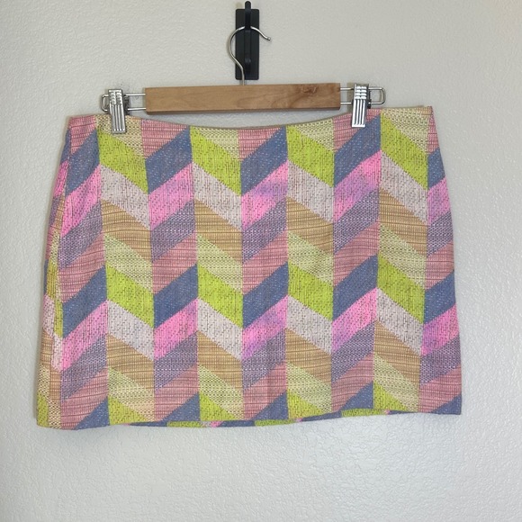 Milly Dresses & Skirts - Milly Pastel Tweed Chevron Mini Skirt Size 12 Neon Clueless Mean Girls Retro Mod